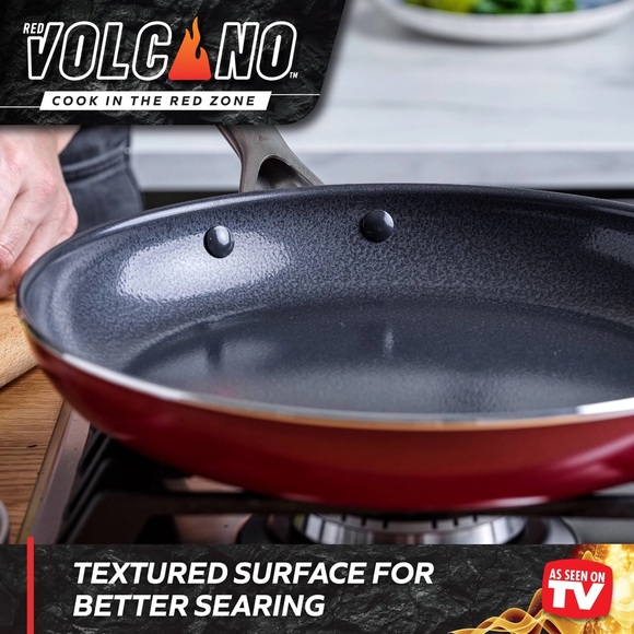 New Red Volcano Textured Ceramic Nonstick, 9.5" Frying Pan Skillet - Picture 14 of 15